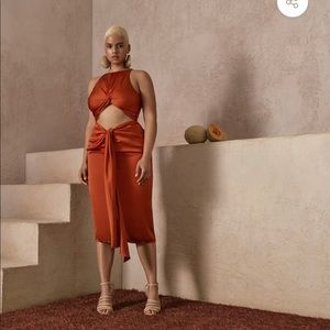 (Sold) Andrea iyamah reni dress in bronze orange with silk finished look